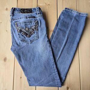 Miss Me Signature Straight Embroidered Jeans Size 28X31 JP7719T